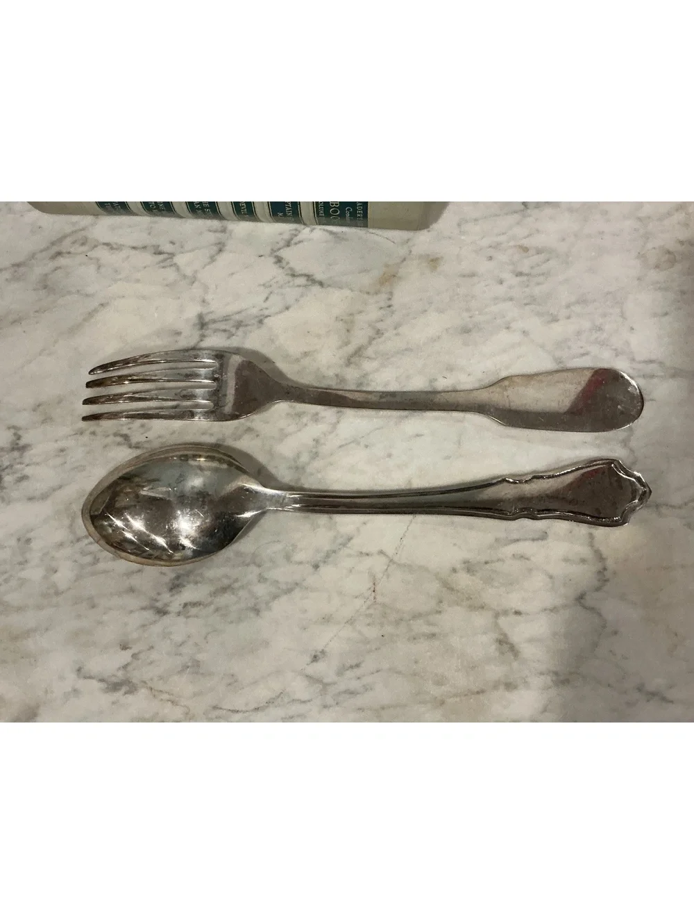 Pottery Barn Silver Serving Fork Spoon Set, Engraved Script, Salad Server